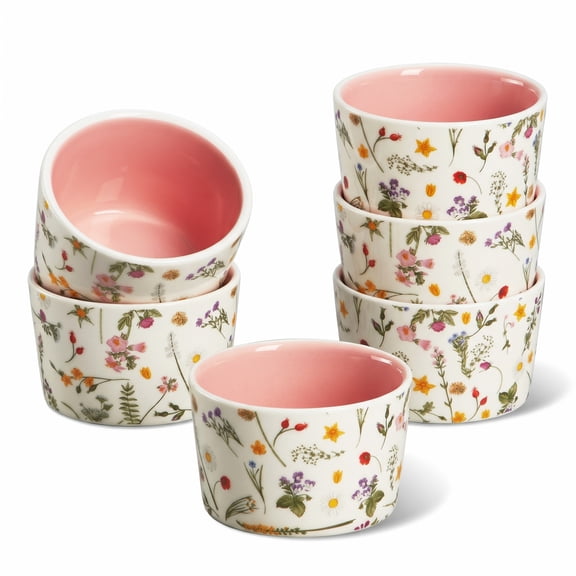 Contenpo 6oz Ceramic Ramekins, Smooth Edges Multipurpose Dessert Bowls, Set of 6