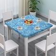 thumbnail image 3 of Blue White Tie Dye Swirl Pattern Square Fitted Tablecloth with Elastic Edge,Square Table Cover,Washable Elastic Table Cover for Home Kitchen Party Decor 34"x34", 3 of 6