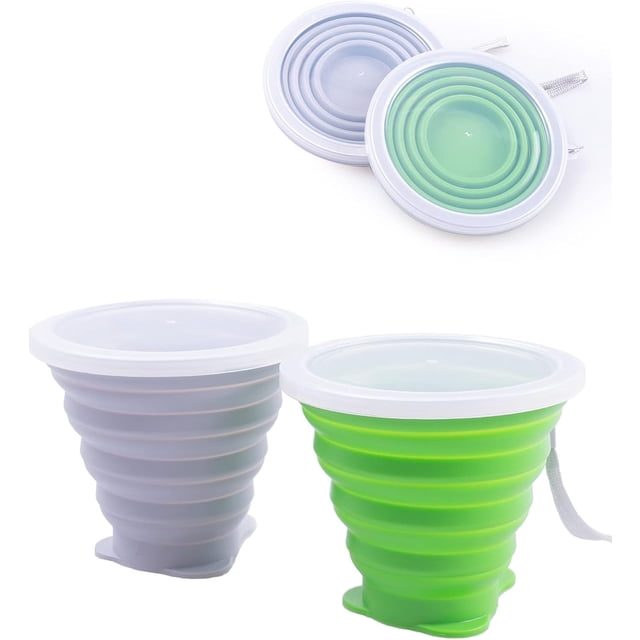 Taza Plegable de Silicona Colapsable con Tapa para Camping, Senderismo, Viajes, Aire Libre