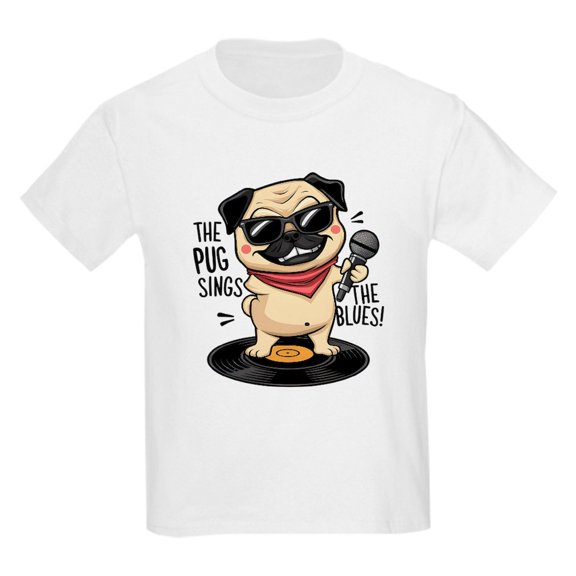CafePress - The Pug Sings The Blues Kids T Shirt - Light Classic Kids Graphic, Short Sleeve T-Shirt, Sizes XS-XL