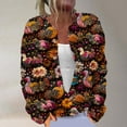 thumbnail image 2 of CKpwisy Womens Open Front Cardigan Sweater Cute Floral Print Button Down Cardigans 2025 Fall Winter Long Sleeve Crew Neck Knit Coats 2025 Going Out Vacation Outwear Brown S, 2 of 5