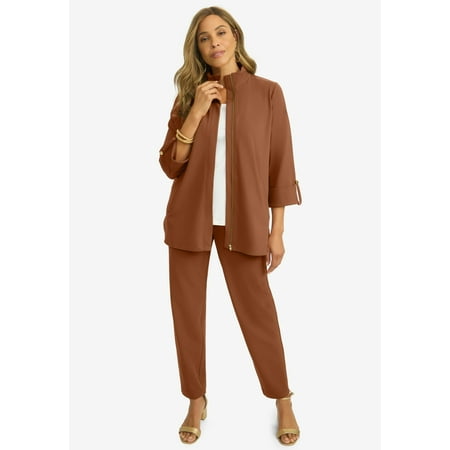 Jessica London Women's Plus Size Knit Crepe Winged Collar Set