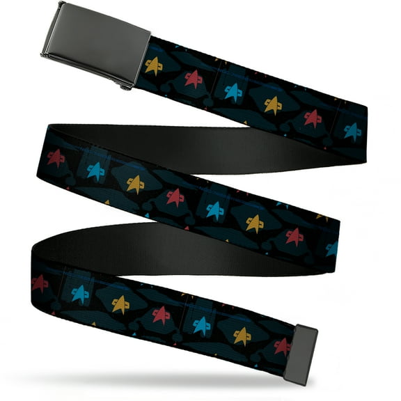 Adjustable Belt, Clamp Buckle, Cut-to-Fit, Star Trek Starfleet Insignia and Ship Silhouettes Multi Color
