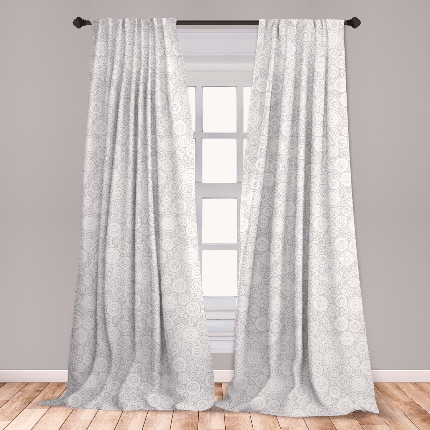 Grey Curtains 2 Panels Set, Different Sized Circles and Rounds Simple