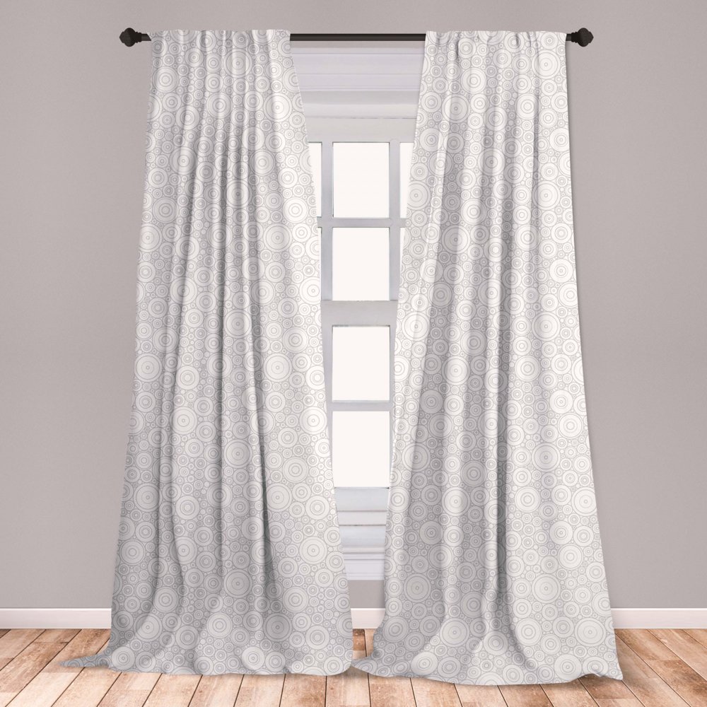 Grey Curtains 2 Panels Set, Different Sized Circles and Rounds Simple ...