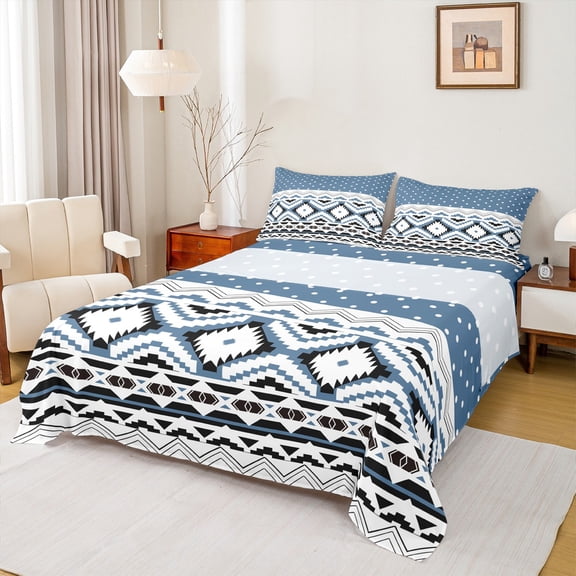 Manfei Bohemian Aztec Twin Sheet Sets 3pcs for Teens Boys Girls,Polka Dots Twin Fitted Sheet Microfiber,Hippie Tribal Breathable Flat Sheet,Ultra Soft Home Decor