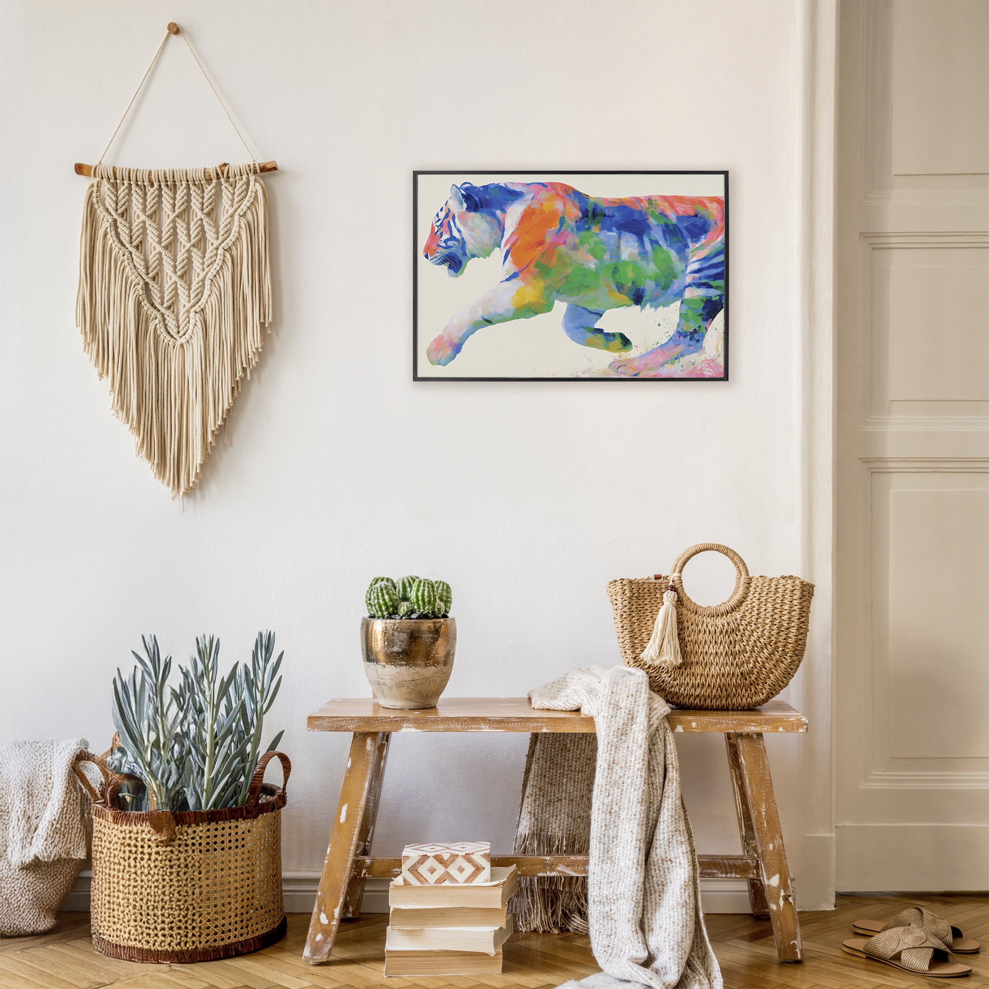 Stupell Industries Colorful Tiger In Motion Black Framed Giclee Art, design by Chromatic Storm Studio