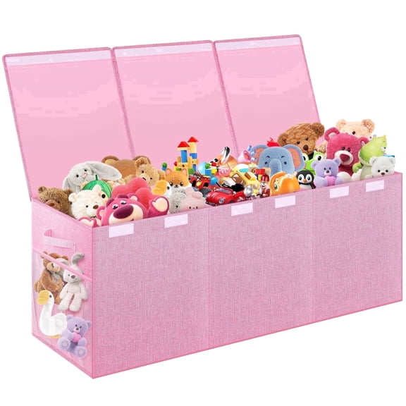 Extra Large Toy Box, Collapsible Sturdy Kids Toy Chest for Boys, Girls,Toy Chest Storage Box, 3 Side bags and Removable Lids, 40"X14"X16",large toy box for Living Room, Bedroom,Pink