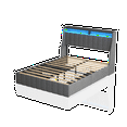 thumbnail image 5 of Full Size Bed Frame with LED Lights, Modern Platform Bed with 4 Under-bed Drawers, Mattress Foundation with Upholstered Headboard, for Bedroom, Apartment, Light Grey, 5 of 9