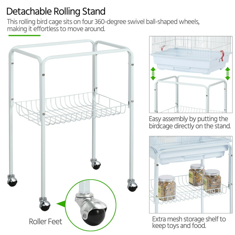 SMILE MART 62.4 Rolling Mid-Size Bird Cage with Perches, White