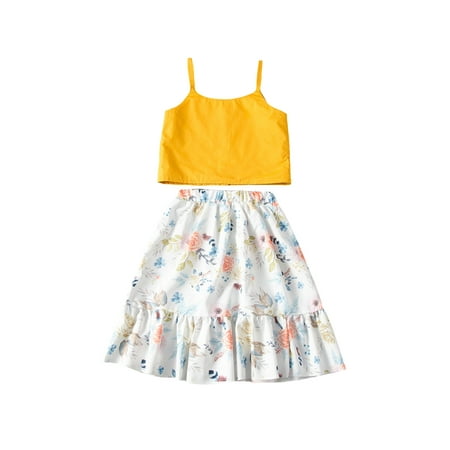 

Bebiullo Baby Girl 2 Sets Sleeveless Top Floral Skirt Set