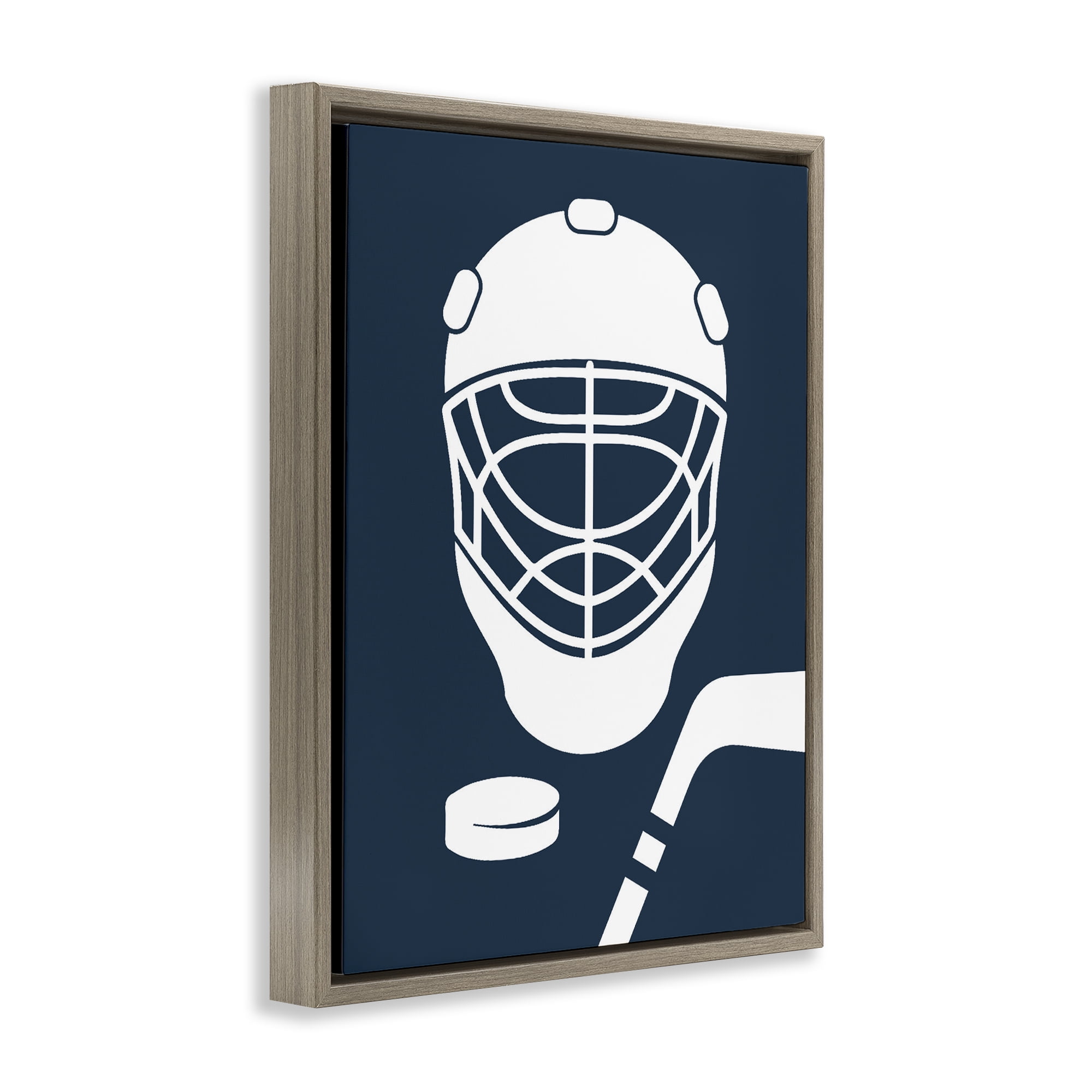 Stupell Industries Hockey Mask Blue & White Brown Framed Floater Canvas Wall Art, design by Melody Hogan
