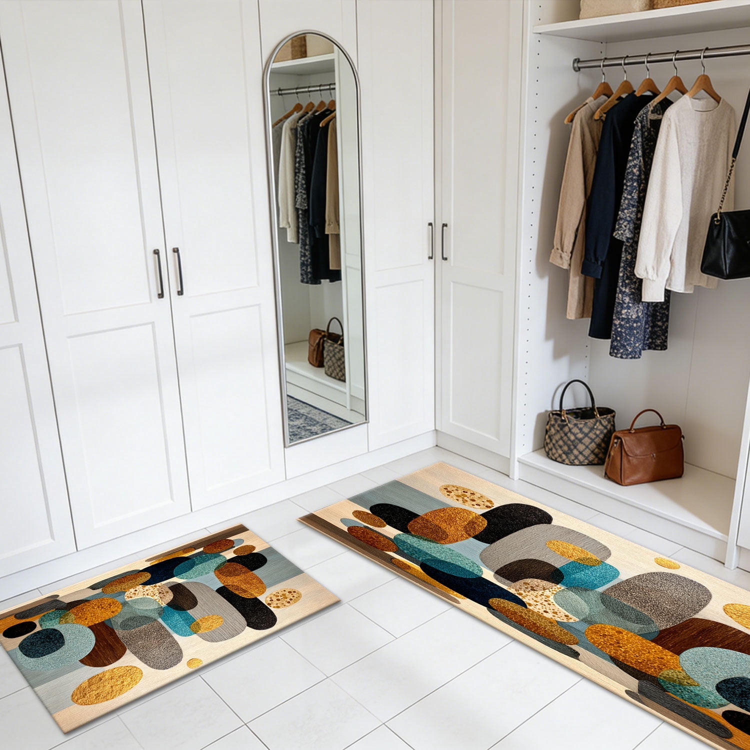 Three-Piece Kitchen Rug Set, Abstract Pattern Kitchen Hallway Rug, Soft And Comfortable, Suitable for Sinks, Floors, Entrances, Hallways, Bathrooms