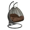 thumbnail image 5 of LeisureMod 2 Person Wicker Egg Chair Outdoor Indoor Bedroom Patio Hanging Lounge Swing Hammock Chairs with Black Stand and UV Resistant Cushions (Brown), 5 of 8