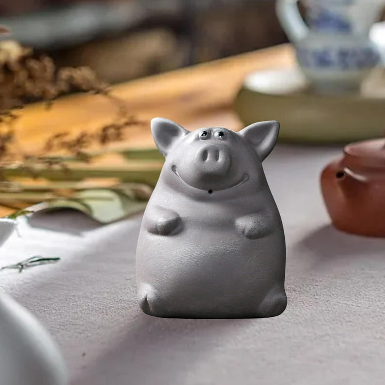 Pottery Clay Sculpture Tea Pet Miniature Lovely for Yoga Room Shelf Black