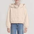 thumbnail image 2 of Vdoaml Girls Cropped Hooded Jacket Kids Full Zip Wind Coat Children Elastic Hem Long Sleeve Outerwear 11-12 Years Beige, 2 of 4