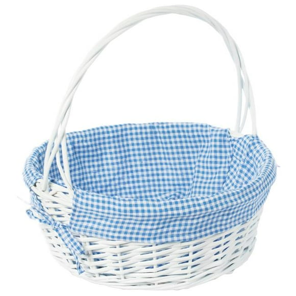 Panier-Cadeau Rond en Saule 15,5 x 16,75 Po avec Doublure en Vichy Bleu et Poignée, Blanc - Grand