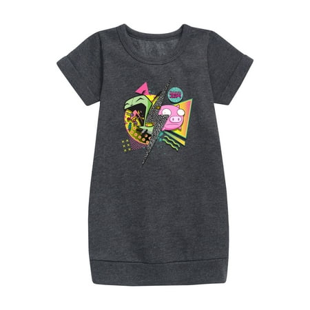 

Invader ZIM - GIR and Pig - Retro Style - Toddler And Youth Girls Fleece Dress