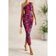 thumbnail image 5 of Vestido PRETTYGARDEN XL de un Hombro con Fruncido Floral Azul Marino y Rojo, 5 of 7