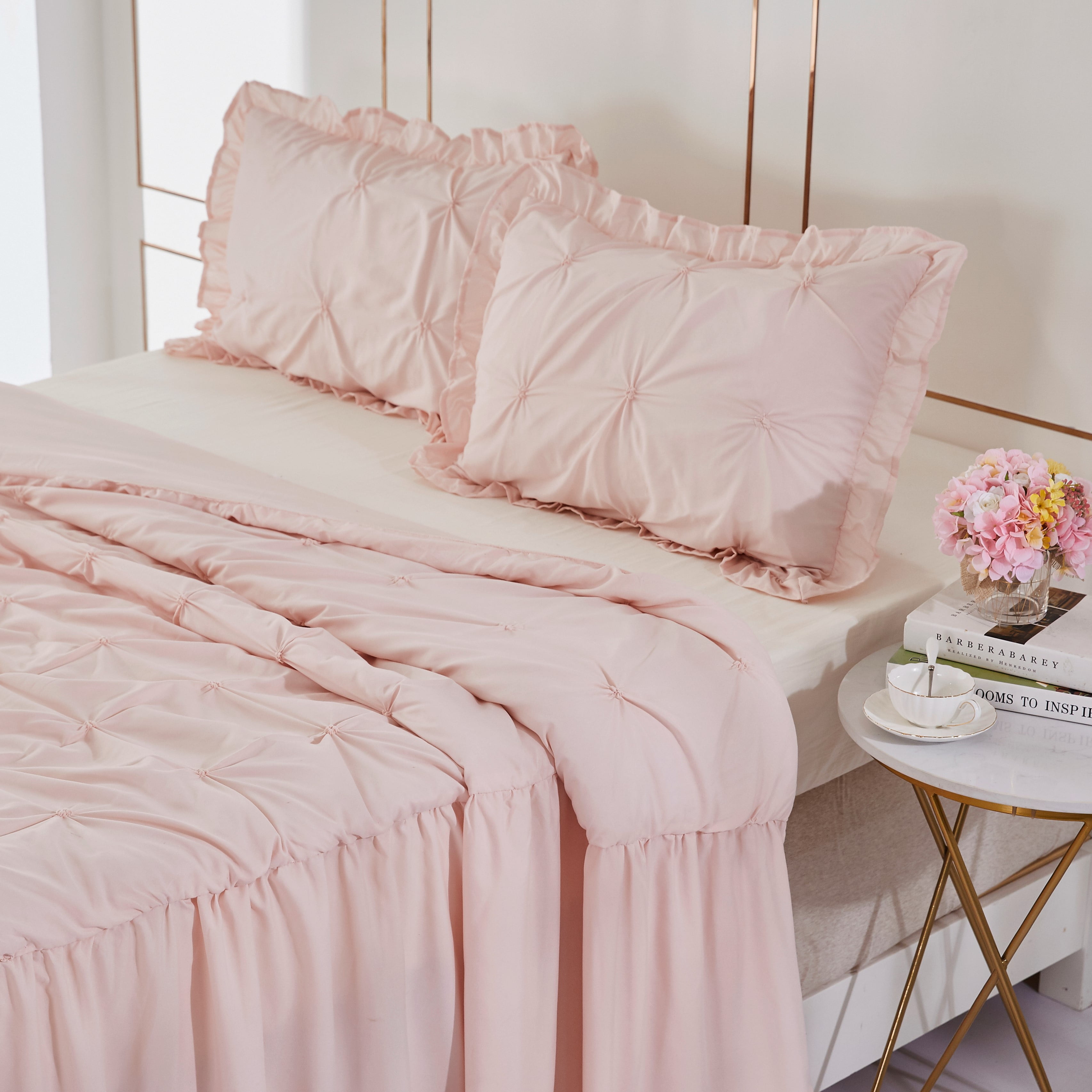 Mallenhome Pintuck Ruffle Skirt Quilt Bedspread Coverlet Set Peach Pink Color King Size Walmart Com Walmart Com Mallenhome Pintuck Ruffle Skirt Quilt Bedspread Coverlet Set Peach Pink Color King Size Walmart Com Walmart Com