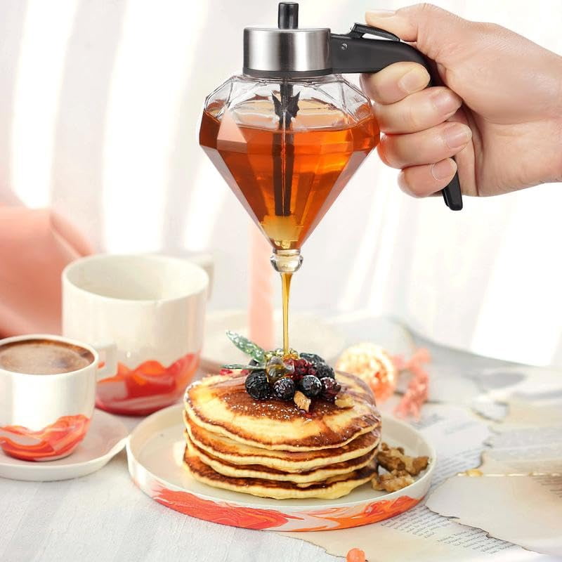 No-Drip Glass Honey Dispenser with Plastic Stand Bee Decorative Honey Storage Jar, Syrup Dispenser for Honey, Syrup - 8 oz-glass food containers for kitchen,best gift