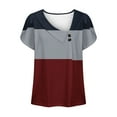 thumbnail image 5 of Dazajoo Color Block Short Sleeve Tops for Women Slant Collar Button V Neck Elegant Tunic Tee 2024 Womens Summer Sprited Csaual Shirts,Red,S, 5 of 5