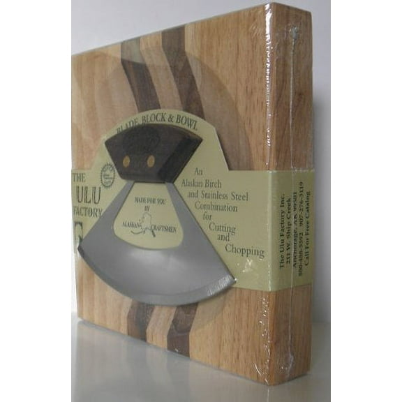 7.25" Block w/ Deep Dish Chopping Bowl and Umialik Ulu Knife with "Alaska Cutlery" Walnut Handle