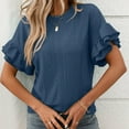 thumbnail image 5 of Gbsyewxs Shirts For Women Short Ruffle Sleeve Crew Neck Solid Color Loose Summer Womens T Shirt Dark Blue, 5 of 8