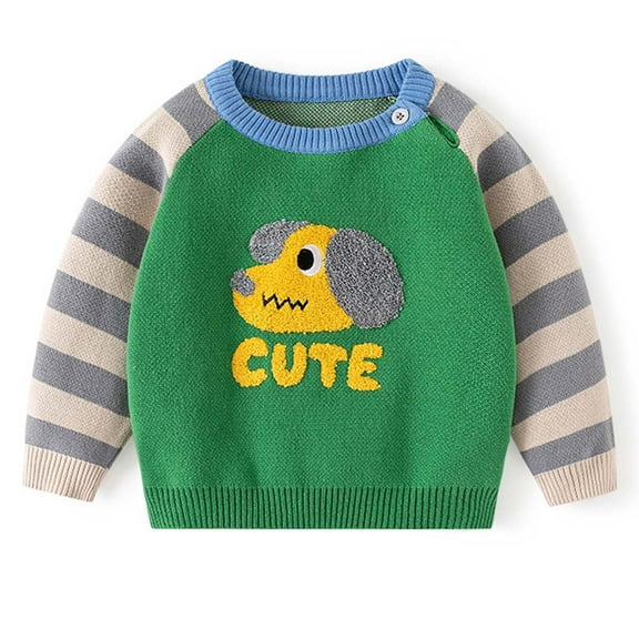 Odeerbi Toddler Boys Girls Sweater Cute Winter Thermal Knit Crewneck Sweater Winter Knitted Soft Cute Puppy Print Striped Unisex Sweater Toddler Clothes Green