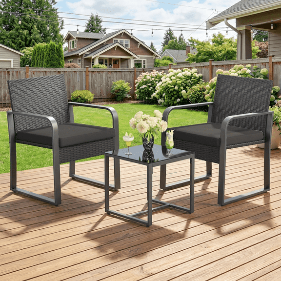 Aiho outdoor rocking chairs set of 3 with PE Wicker, All-Weather outdoor patio furniture set with Coffee Table and Soft cushions, For Garden, Backyard, Poolside, Balcony, Patio and Porch-Blue