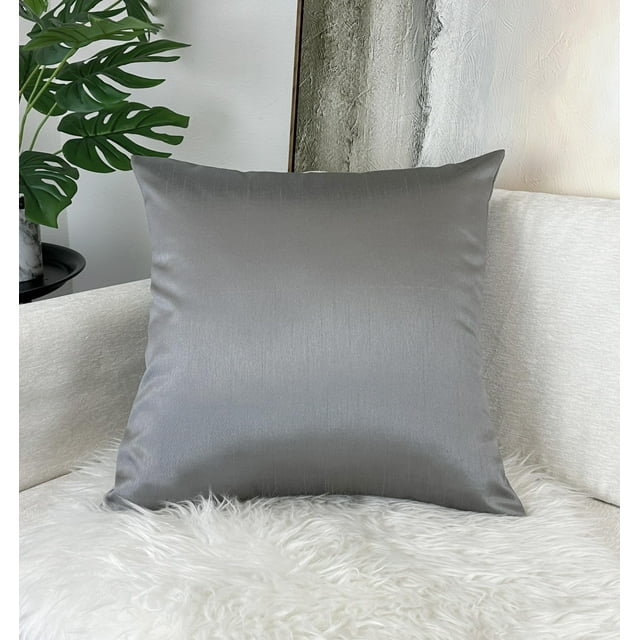 Aiking Home Collection Funda De Almohada/Funda De Almohada De Seda Sintética Sólida Con Cierre De Cremallera, 26 Por 26 Pulgadas, Color Carbón