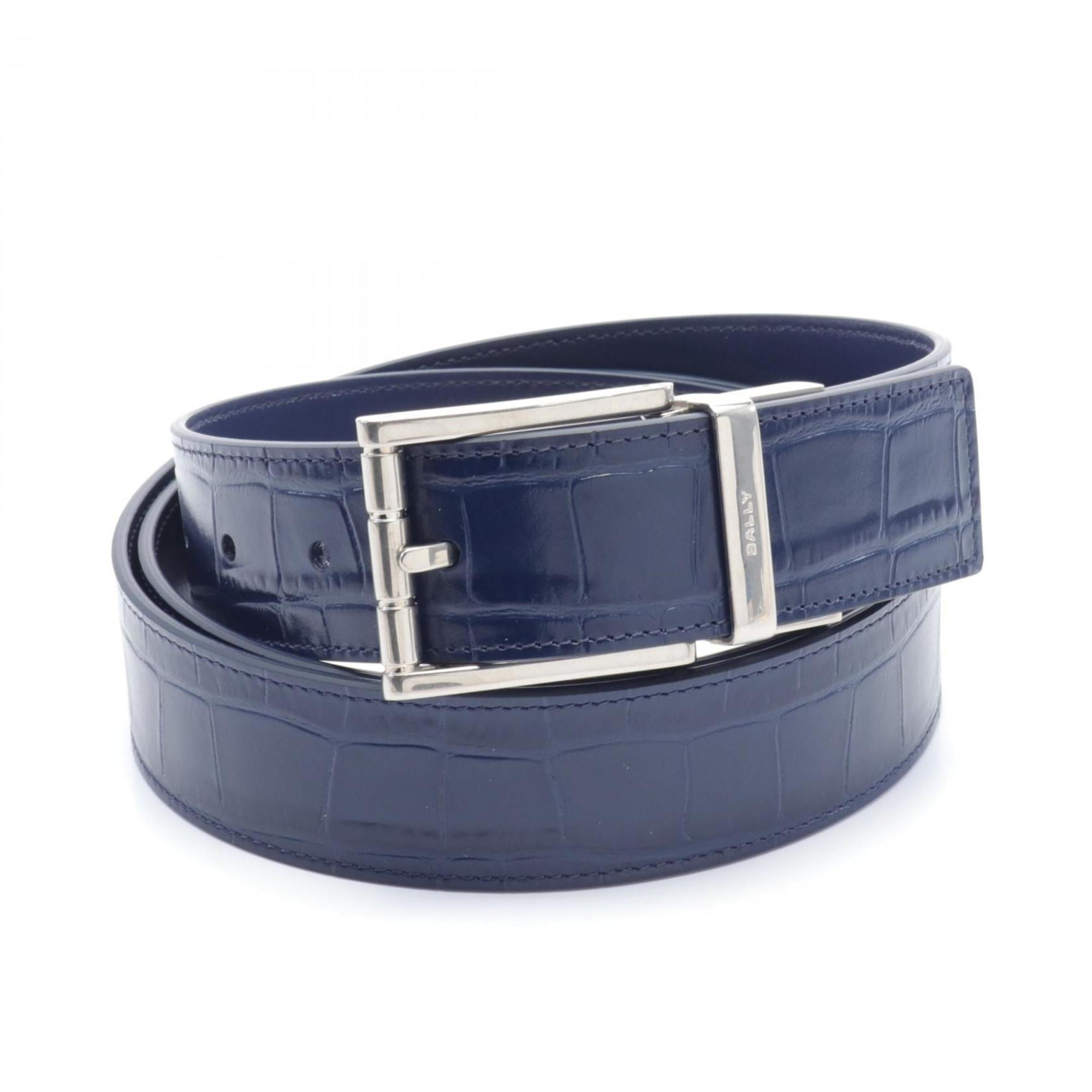 Pre Owned BALLY Belt Leather Men s Navy 6307590 Like New Walmart