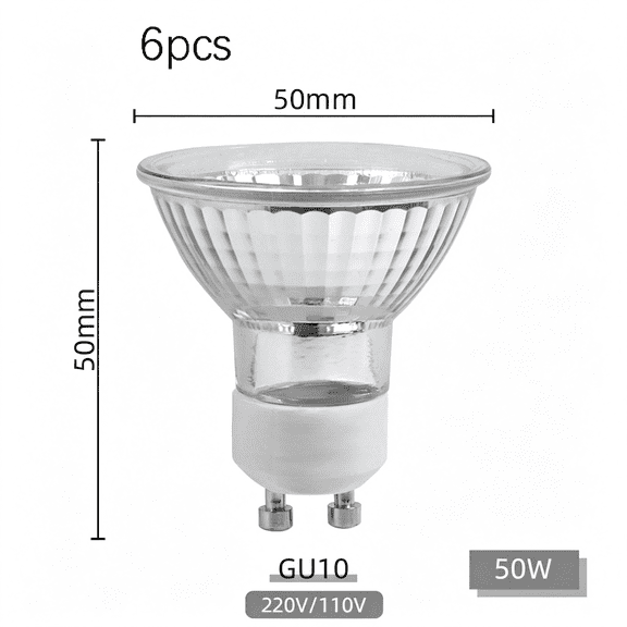 HIBIBUD 6 Pack Gu10 Light Bulbs 50W 110-130V, Clear Reflector | Gu10 Twist-Lock Base, Clear Reflector Design, for Candle Warmers, Track Lights, Recessed Cans, Range Hoods and Display Lamps