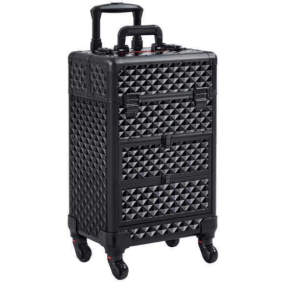 Yaheetech Professional Rolling Makeup Train Case with Drawers,Black