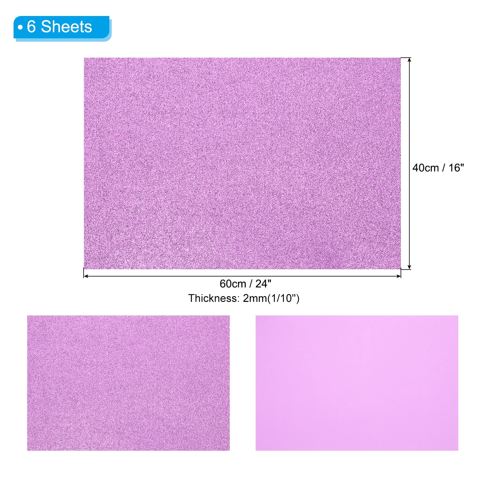 Uxcell 2mm(1/10") Thick Non Adhesive Glitter Foam Sheet 16x24inch(40x60cm) Dark Purple, EVA Shiny Foam Board for Craft, 6 Pcs