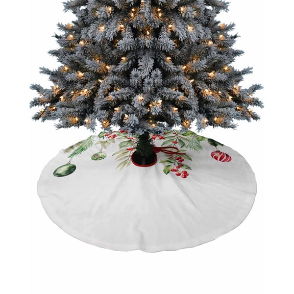Red Green Christmas Christmas Tree Skirt 36 Inches Large Christmas Skirt Tree, Xmas Balls Botanical Poinsettia Tree Skirt Christmas Decorations for Fireplace Party Holidays Indoor Outdoor