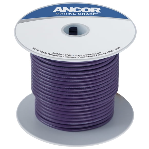 Ancor Primary Wire 104710 Marine Grade; Stranded Conductor; 14 Gauge; Purple; 100 Feet Spool; Tinned Copper Conductor/PVC Insulation; UL/CSA/ABYC/US Coast Guard Certified