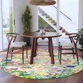 thumbnail image 4 of Country Floral Round Area&nbsp;Rug 6ft Watercolor Rustic Colorful Wild Flowers Linen Texture Non-Slip&nbsp;Washable Circle Rugs Soft Felt Indoor Floor Mat for Bedroom Kitchen Living Room Bathroom, 4 of 9