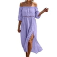 thumbnail image 2 of Horkkom Off the Shoulder Dresses for Women Short Sleeve Solid Color Summer Dresses Flowy Casual Maxi Dresses, S-3XL, 2 of 7