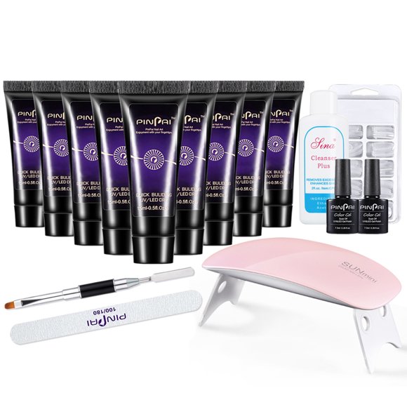 Graflsoa 9-Color UV Builder Gel Kit for Crystal Nail Art, 15ml Fast-Dry Extension Gel with Nail Tools & Accessories, No Paper Form Needed