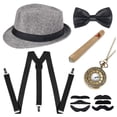 thumbnail image 2 of Conjunto de corbata y puros con correa de sombrero de espiga de lana para fiesta de graduación de hombre de los años 20, 2 of 5