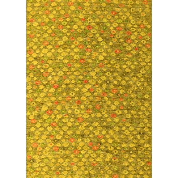 Ahgly Company Machine Washable Indoor Rectangle Abstract Yellow Modern Area Rugs, 5' x 7'