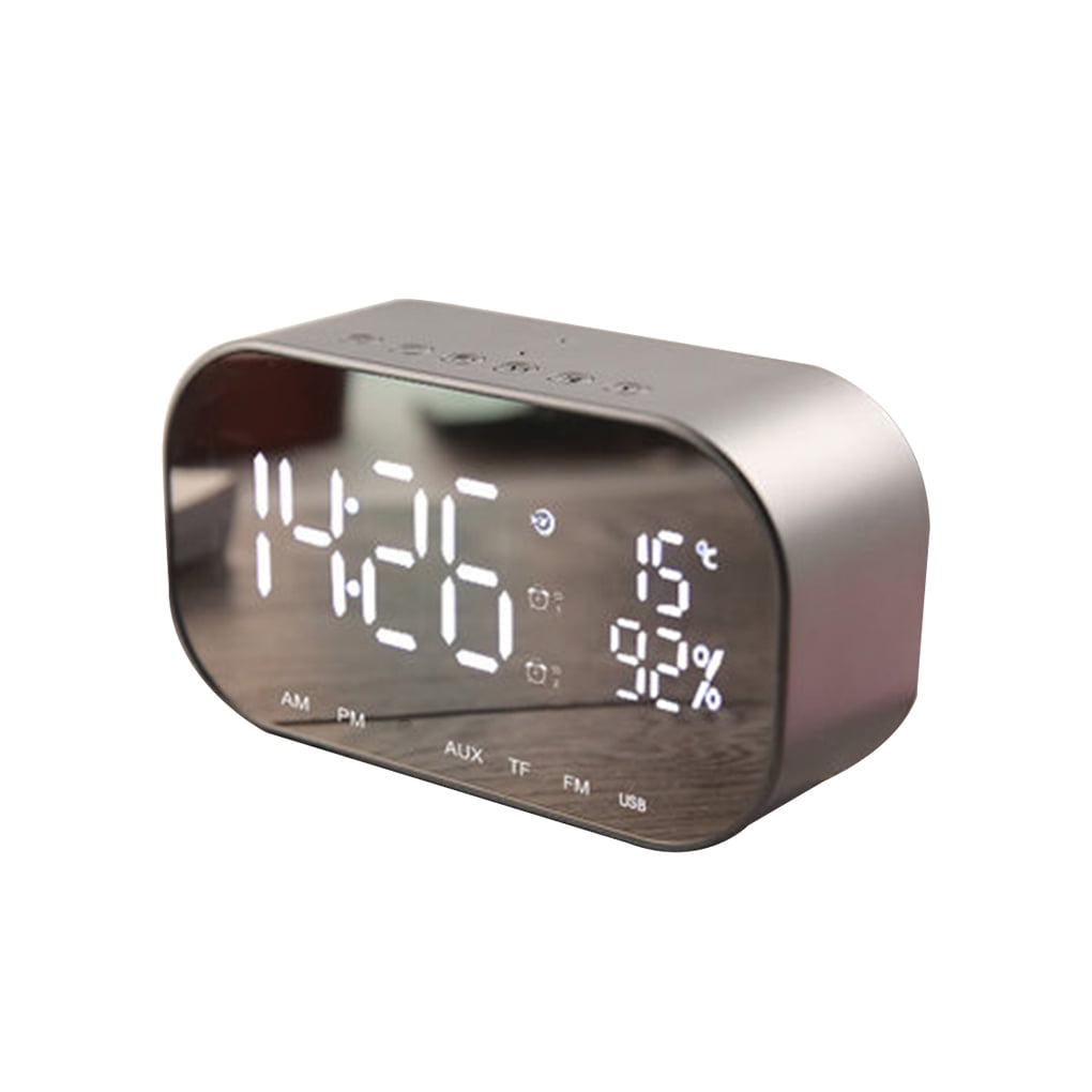 LED Alarm Clock with FM Radio Wireless Bluetooth Speaker  Aux USB Music Player 
