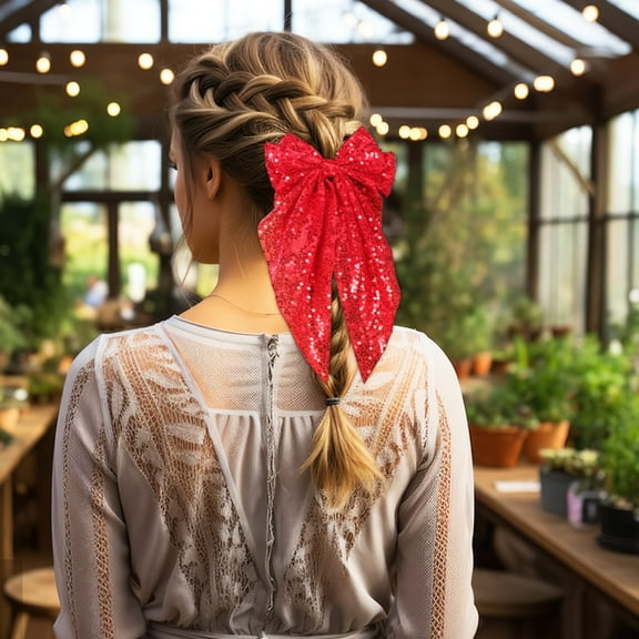 HEMOTON 2-Pack Sparkling Glitter Hair Clips with Large Bow Design for Girls, Stylish Hairpins for Everyday Use