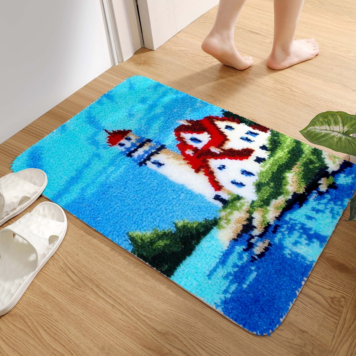 Latch hook rug kit,latch hook cushion kits,Lighthouse Latch Hook Rug Kit for Adults Crocheting Carpet Rug Yarn Sofa Cushion Mat Tapestry DIY Carpet Arts Crafts 50×38cm/20*15in