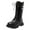 Black, variant on Girl's Knee High Boots Comfortable and Soft Flat Zipper Combat Boots Leather Non Riding Boots Sole Heels Shoes