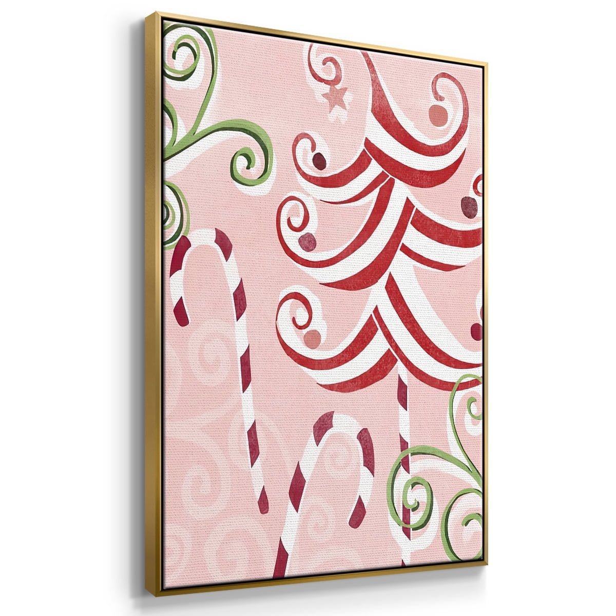 Candy Cane Holiday II - Framed Gallery Wrapped Holiday Canvas - 25 x 37 - Gold Frame