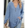 thumbnail image 4 of Womens Henley Long Sleeve Shirt Fall V Neck Fashion Dreesy Casual Sweaters Clothes Trendy Outfits, 4 of 9