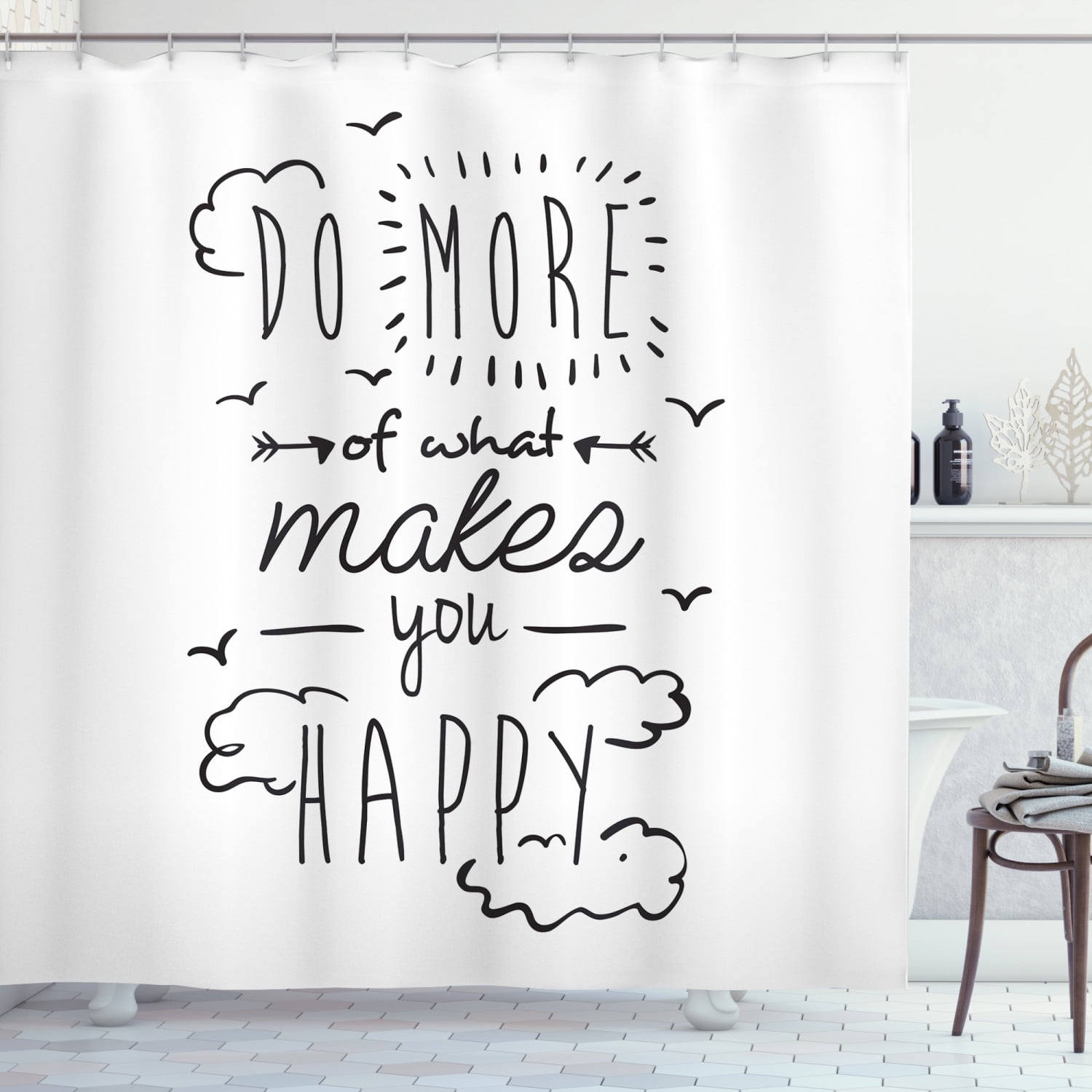 Quotes Decor Shower Curtain Set, "Do More Of What Makes You Happy