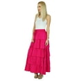 thumbnail image 6 of Bimba Women Pink Cotton Frill Skirt Long Flaired Elastic Waist Maxi Bottoms, 6 of 7